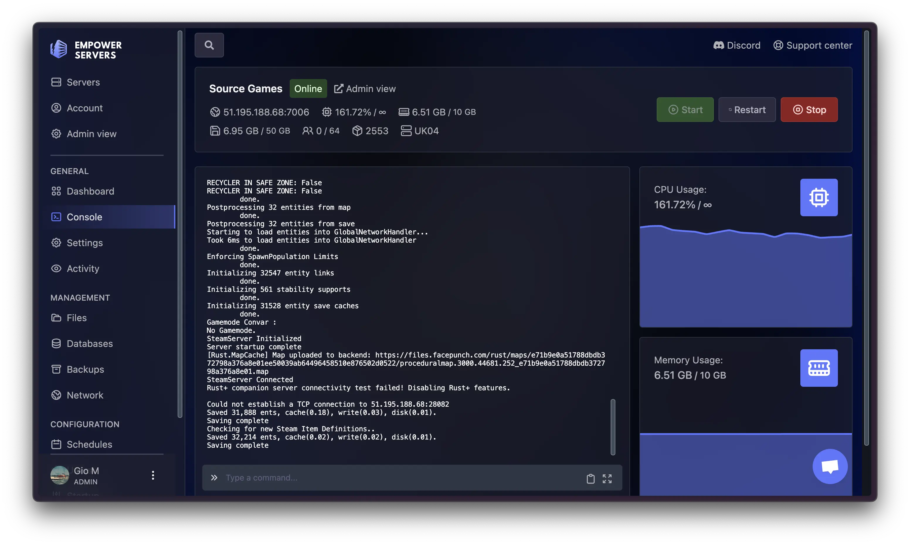 Game Server Console